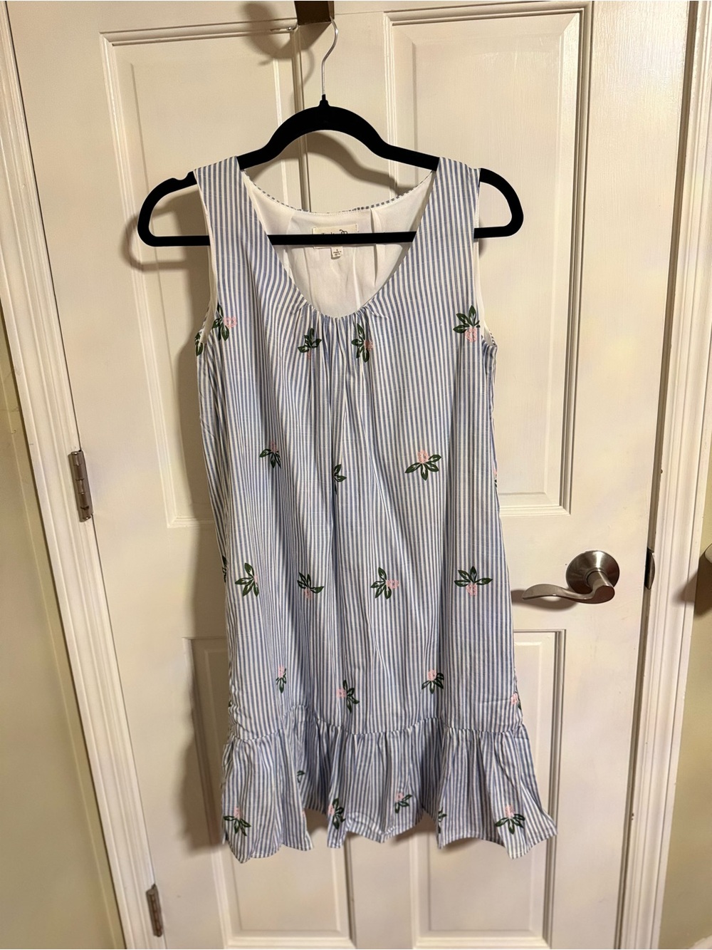 Tulip B Striped Blue & White Midi Dress with Pink Floral Accents
